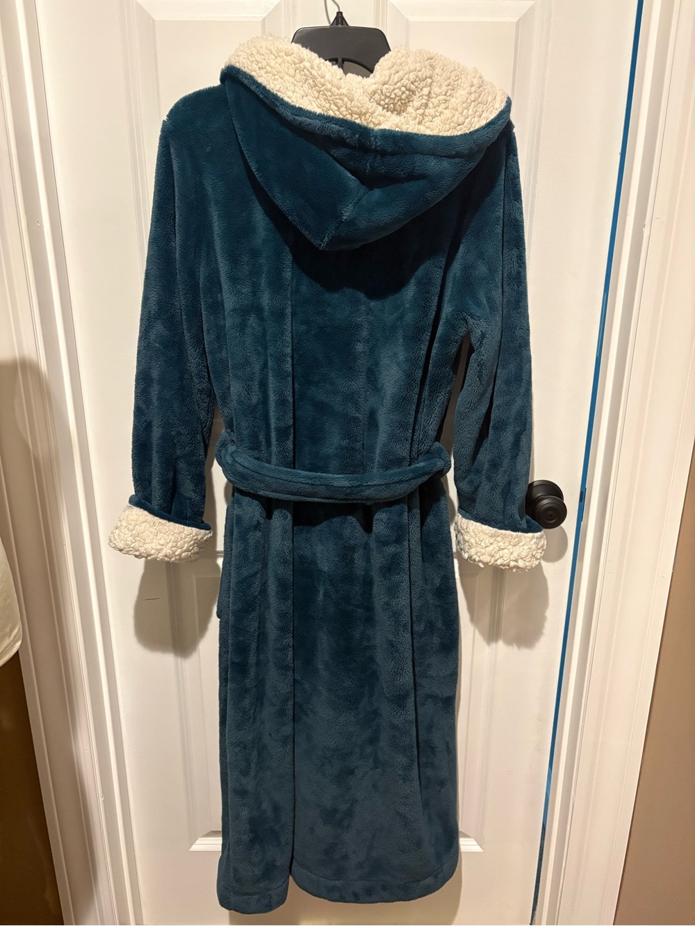 Plush Hooded Teal Bathrobe with Sherpa Trim